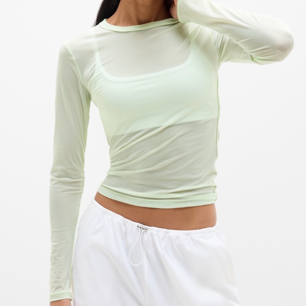 Athleta Light Weight Sheer Mesh Minimalist Long Sleeve Top Women Size Large